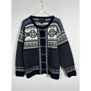 Vintage 90s Woolrich 100% Wool Cardigan Sweater Knit Womens Sz Small Blue Nordic